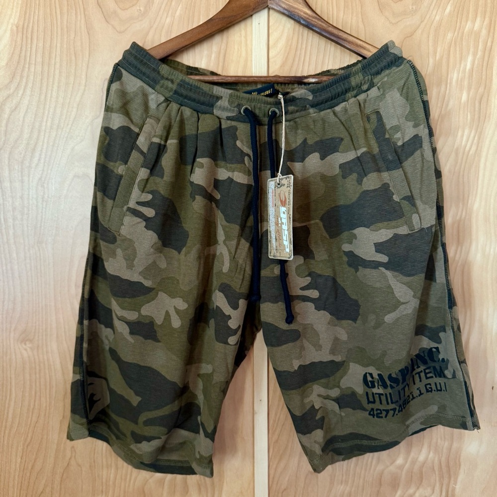 Men's Camo Athletic Drawstring Shorts - Olive Green